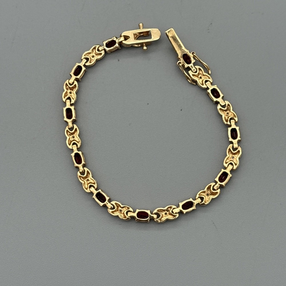 Tennis Bracelet & Earrings Set Garnets & Rhinestones Gold Tone Red Stunning GIFT - Picture 13 of 15